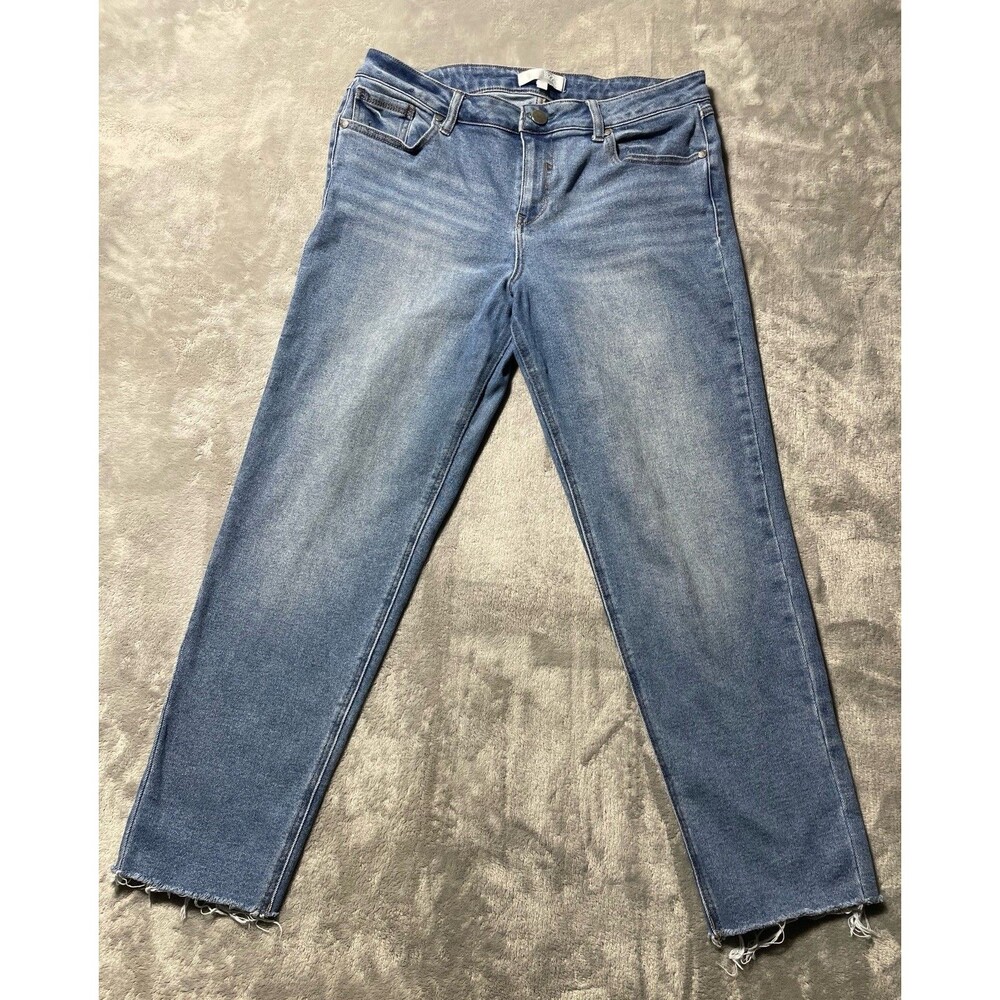 1822 Denim Jeans Women’s Size 12 Medium Wash Slim Straight Stretch Denim Frayed